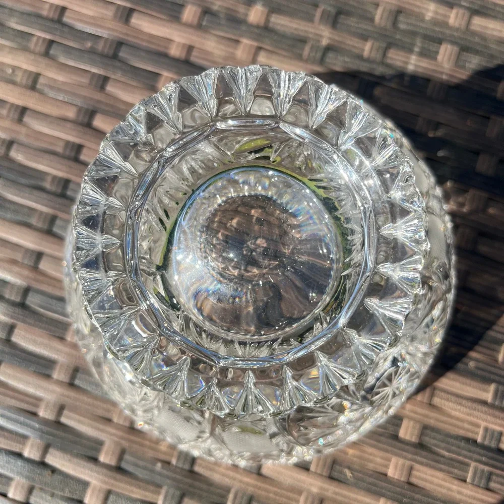 Vintage Cut‎ Lead Crystal Bowl Pinwheel Hobstar Pattern Pedestal Foot Scalloped